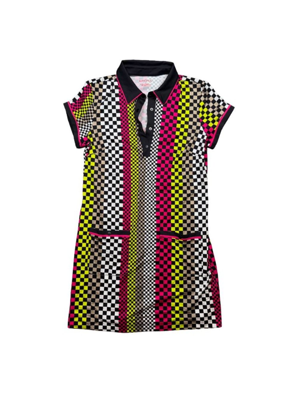 Kinona Golf Dress Womens Small Checks Mix Pink Yellow Black Polo Active Colorful